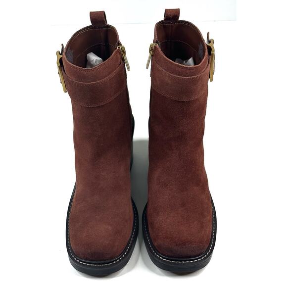Vince Camuto Bembonie Ankle Boots Burgundy Suede Women's 7M Gold Buckle New - Picture 2 of 13